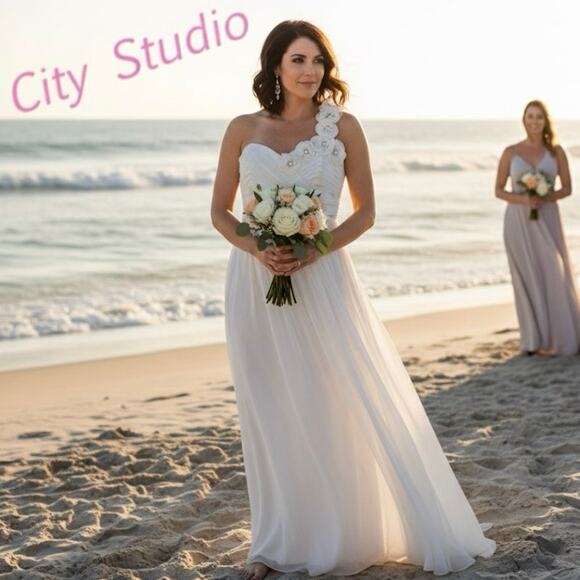 STUNNING City Studio One Shoulder White Dress Sz. 17 - Picture 1 of 8